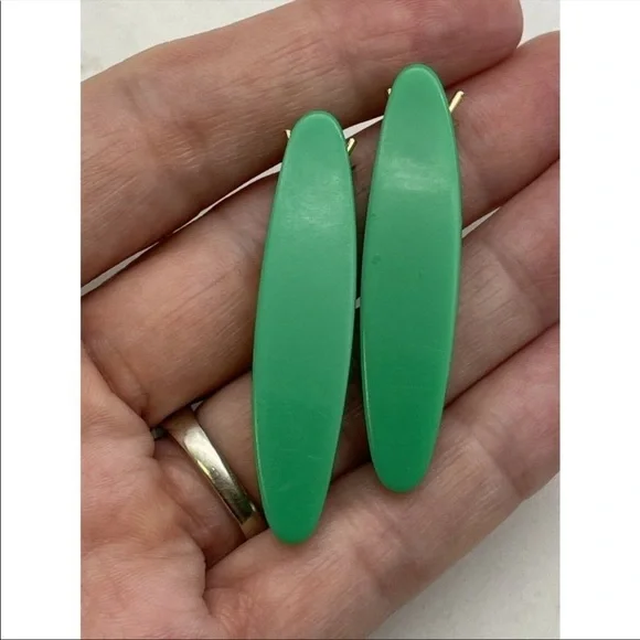 Vintage Hair Barrettes Clips Kelly Green 50s 70s 80s Retro - Picture 5 of 8